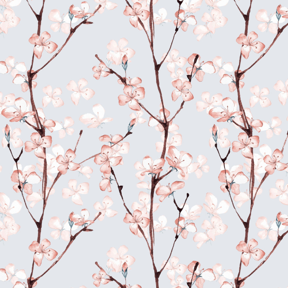 Cherry Charm Floral Soft Pink Heavy Satin Blackout curtains Set Of 2 - (DS263A)