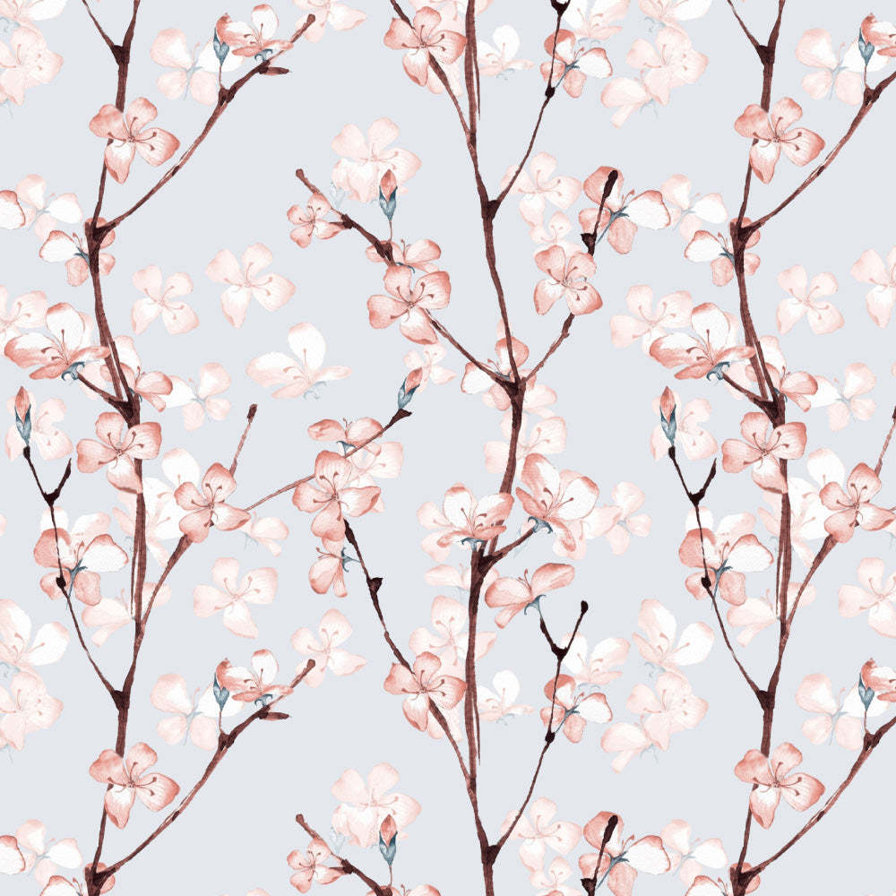 Cherry Charm Floral Soft Pink Heavy Satin Blackout curtains Set Of 2 - (DS263A)