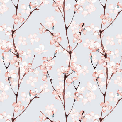 Cherry Charm Floral Soft Pink Heavy Satin Blackout curtains Set Of 2 - (DS263A)