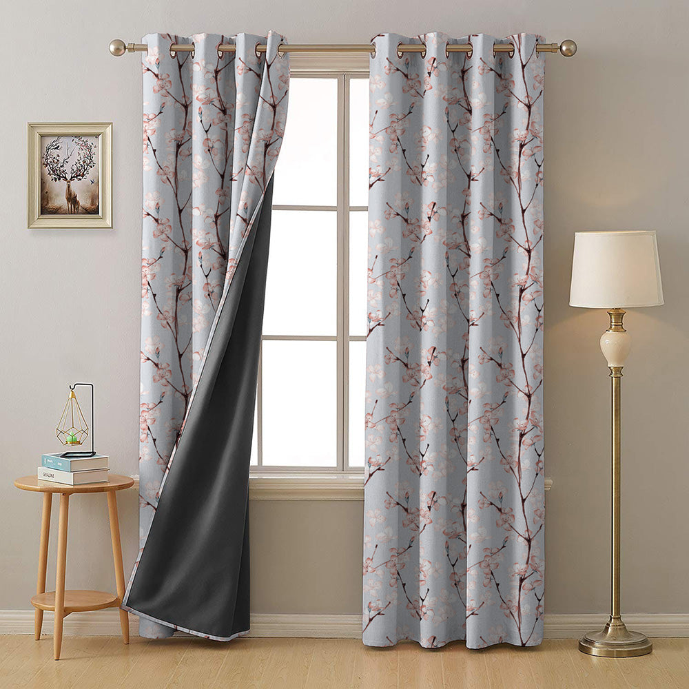 Cherry Charm Floral Soft Pink Heavy Satin Blackout curtains Set Of 2 - (DS263A)