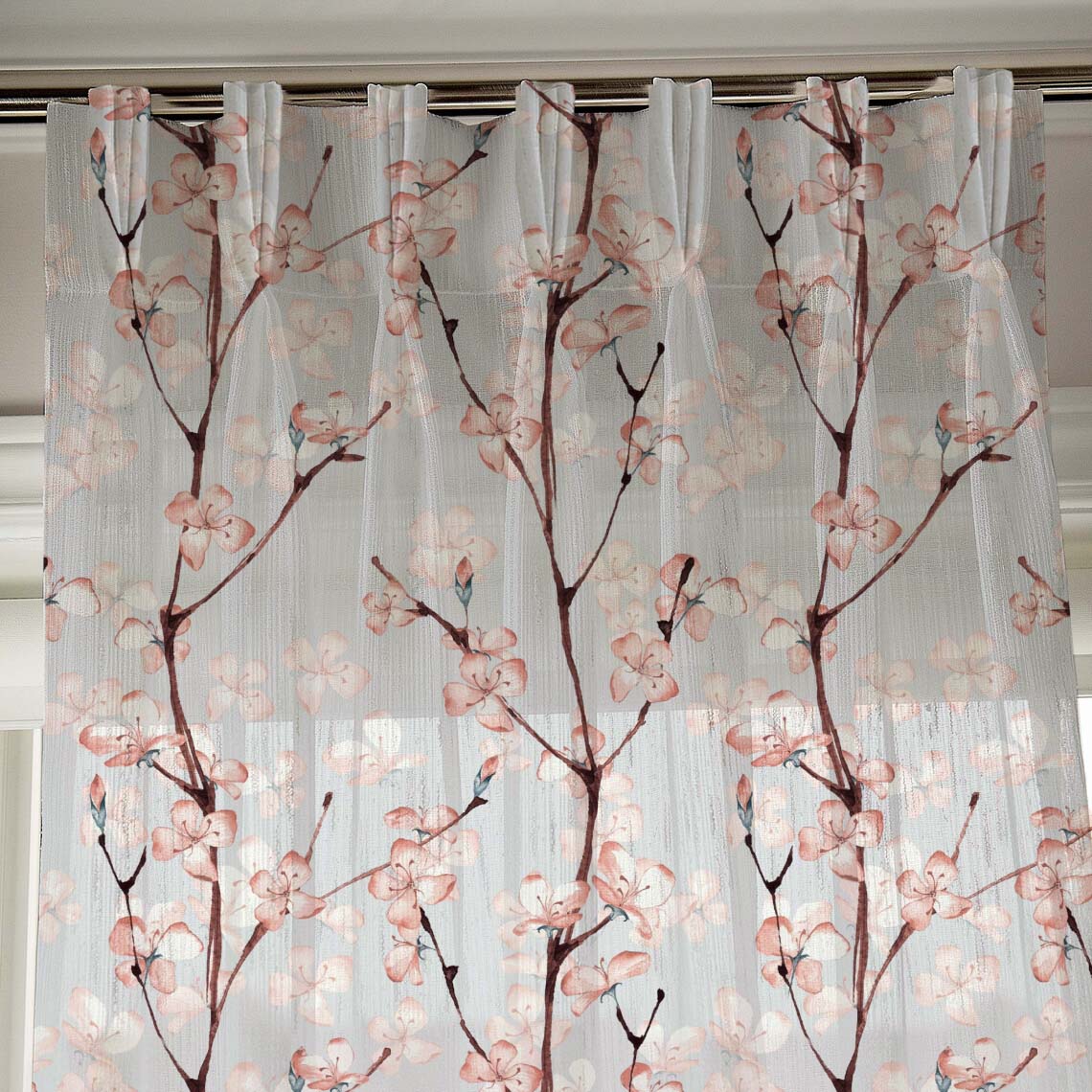 Elegant Floral Print Sheer Semi Transparent Curtain - Set of 2 -DS263A