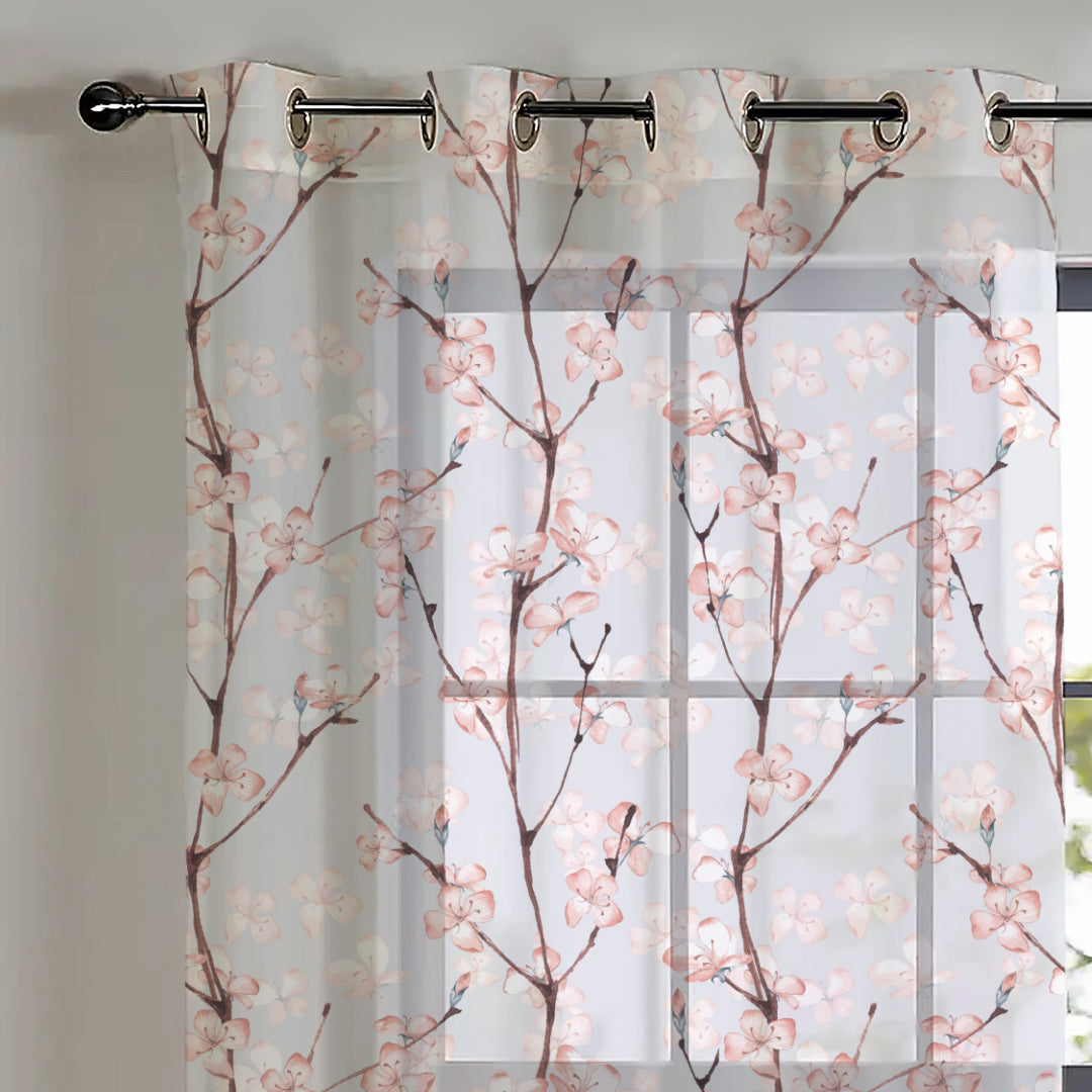 Elegant Floral Print Sheer Semi Transparent Curtain - Set of 2 -DS263A
