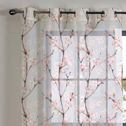 Elegant Floral Print Sheer Semi Transparent Curtain - Set of 2 -DS263A