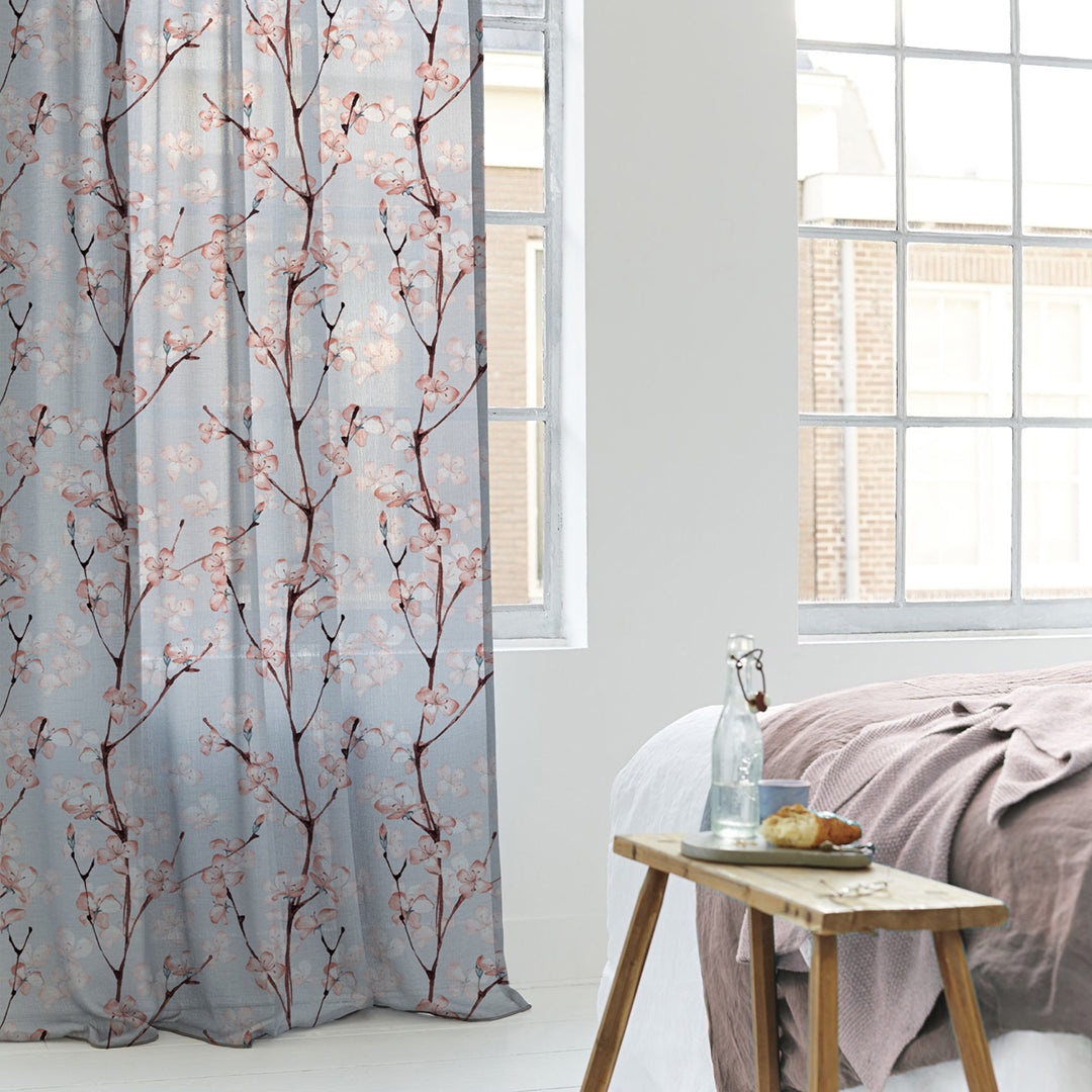 Elegant Floral Print Sheer Semi Transparent Curtain - Set of 2 -DS263A