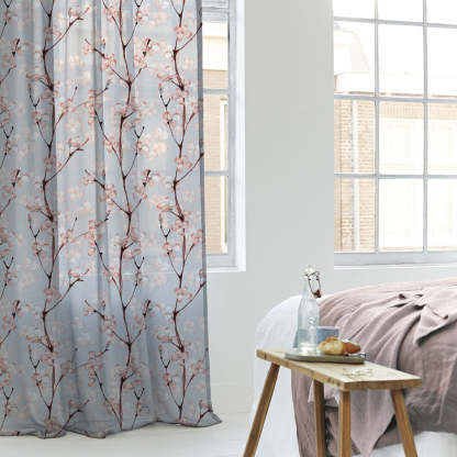 Elegant Floral Print Sheer Semi Transparent Curtain - Set of 2 -DS263A
