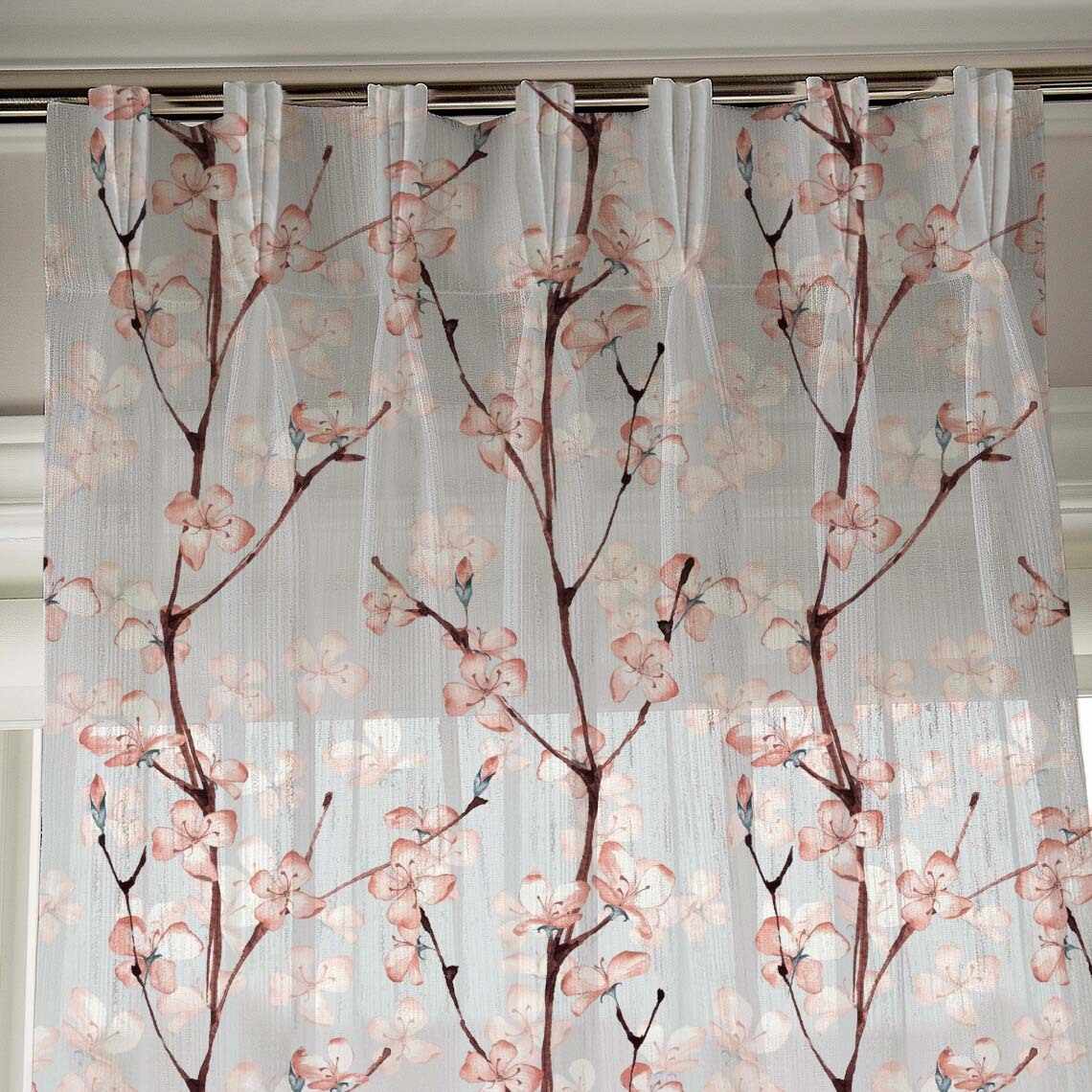 Elegant Floral Print Sheer Semi Transparent Curtain - Set of 2 -DS263A