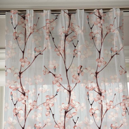 Elegant Floral Print Sheer Semi Transparent Curtain - Set of 2 -DS263A