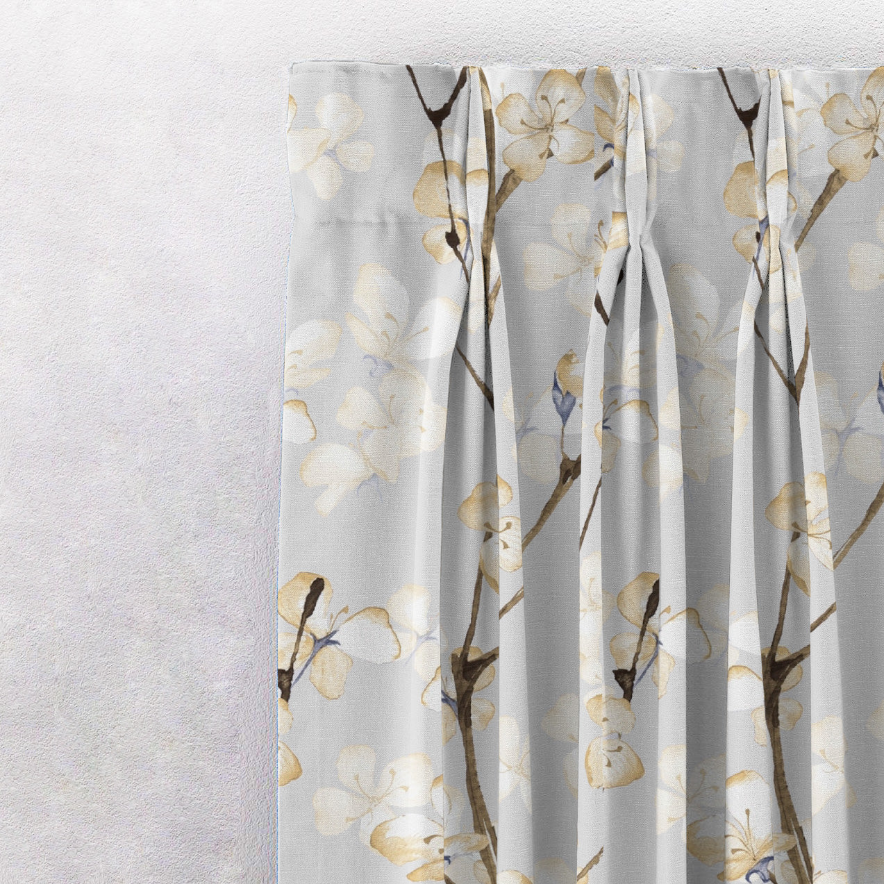 Cherry Charm Floral Pastel Yellow Heavy Satin Blackout curtains Set Of 2 - (DS263B)