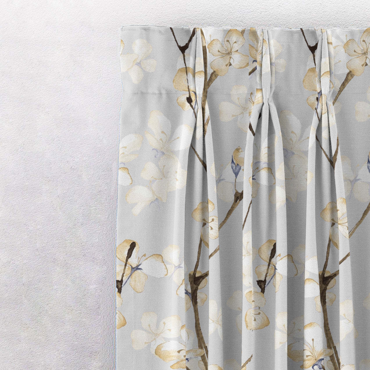 Cherry Charm Floral Pastel Yellow Heavy Satin Blackout curtains Set Of 2 - (DS263B)
