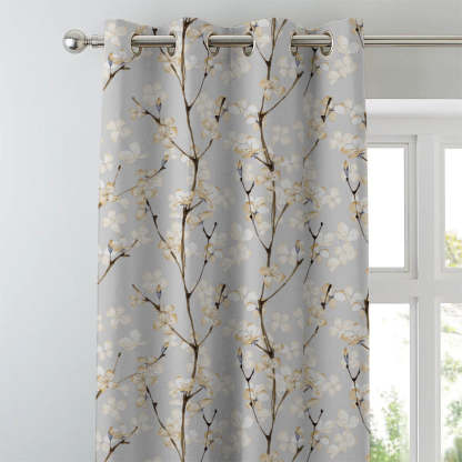 Cherry Charm Floral Pastel Yellow Heavy Satin Blackout curtains Set Of 2 - (DS263B)