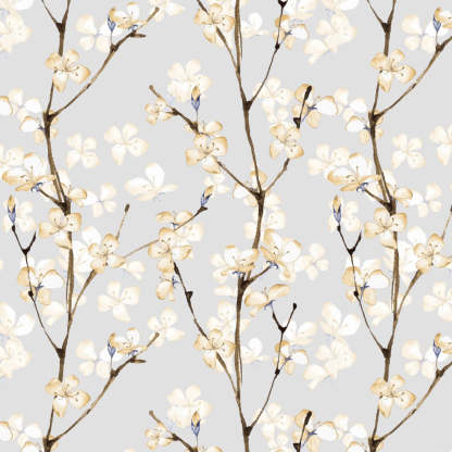 Cherry Charm Floral Pastel Yellow Heavy Satin Blackout curtains Set Of 2 - (DS263B)