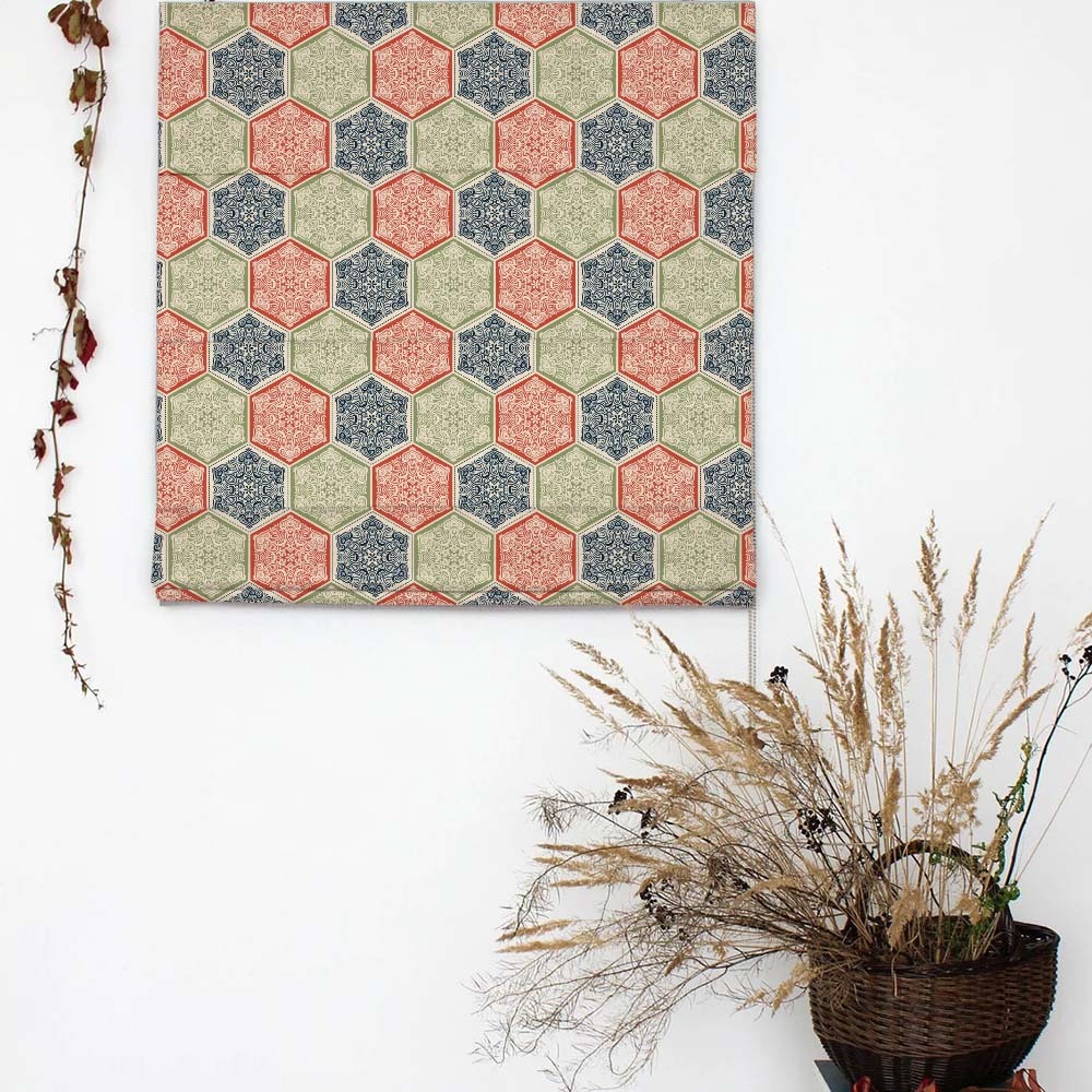 HexaGlam Geometric Red Satin Roman Blind (DS266D)