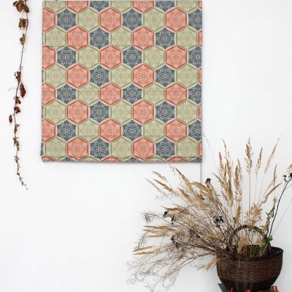 HexaGlam Geometric Red Satin Roman Blind (DS266D)