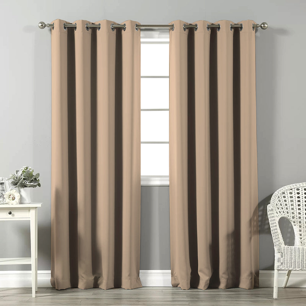 Jacquard Room Darkening Curtains in Dessert Sand Beige Set Of 2 - (P270)