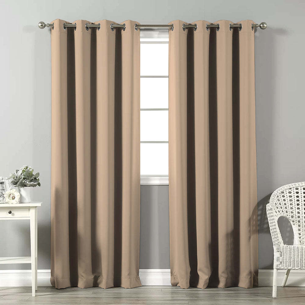 Jacquard Room Darkening Curtains in Dessert Sand Beige Set Of 2 - (P270)
