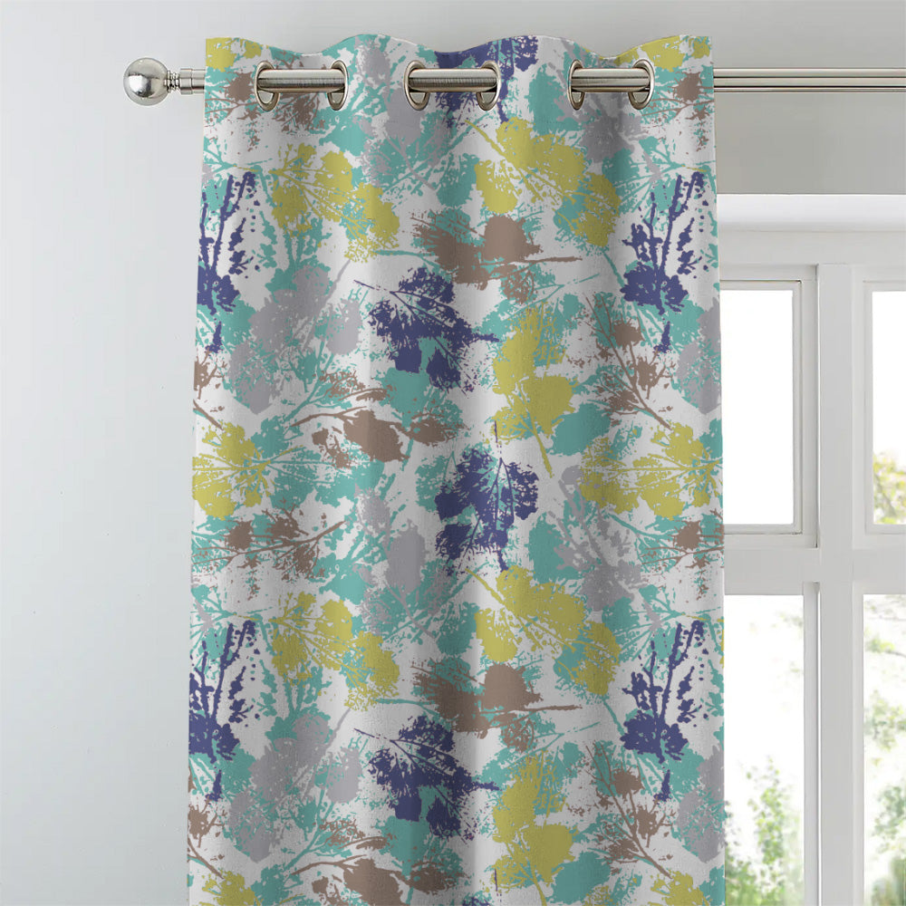 Chromatic Foliage Floral Midnight Blue Heavy Satin Blackout curtains Set Of 2 - (DS271B)