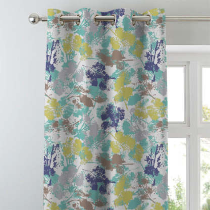 Chromatic Foliage Floral Midnight Blue Heavy Satin Blackout curtains Set Of 2 - (DS271B)