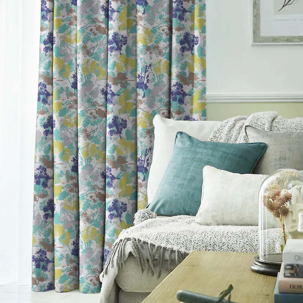 Chromatic Foliage Floral Midnight Blue Heavy Satin Blackout curtains Set Of 2 - (DS271B)