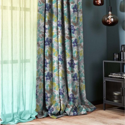 Chromatic Foliage Floral Midnight Blue Heavy Satin Blackout curtains Set Of 2 - (DS271B)
