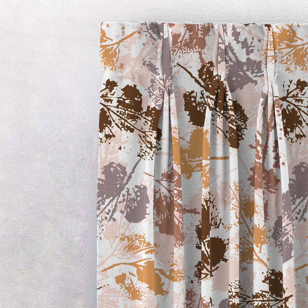 Chromatic Foliage Floral Burnt Brown Heavy Satin Blackout curtains Set Of 2 - (DS271C)
