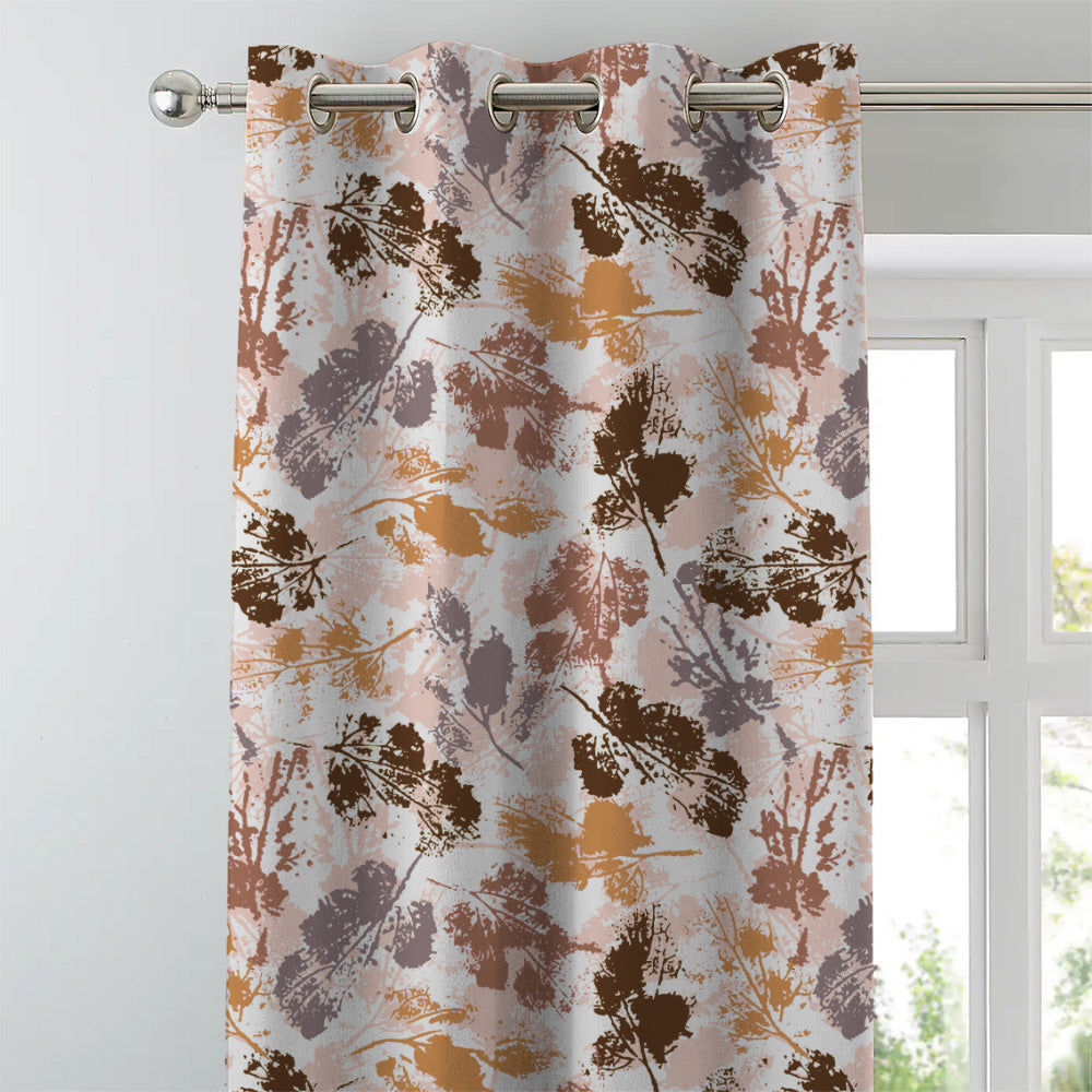 Chromatic Foliage Floral Burnt Brown Heavy Satin Blackout curtains Set Of 2 - (DS271C)