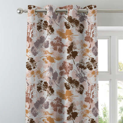 Chromatic Foliage Floral Burnt Brown Heavy Satin Blackout curtains Set Of 2 - (DS271C)