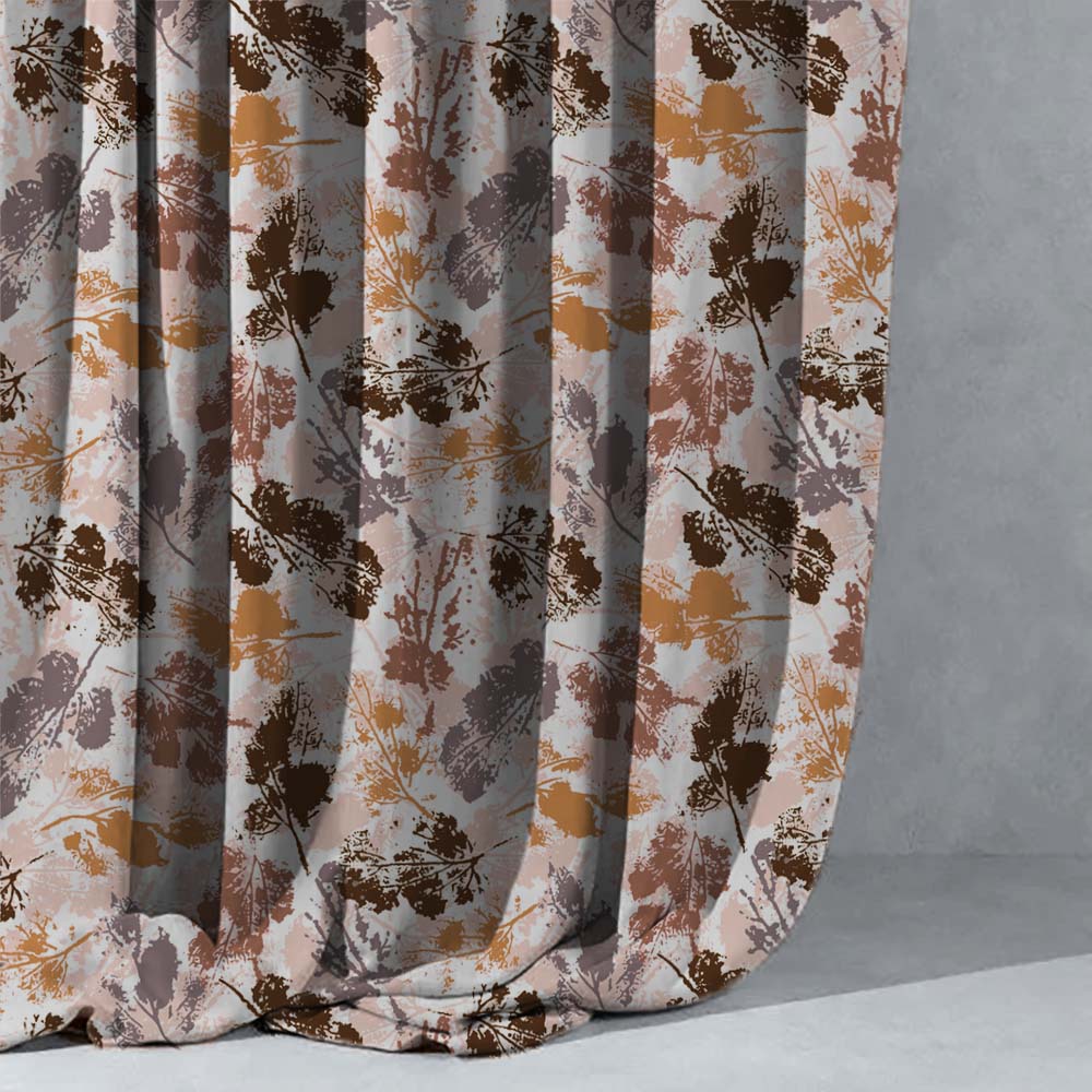 Chromatic Foliage Floral Burnt Brown Heavy Satin Blackout curtains Set Of 2 - (DS271C)
