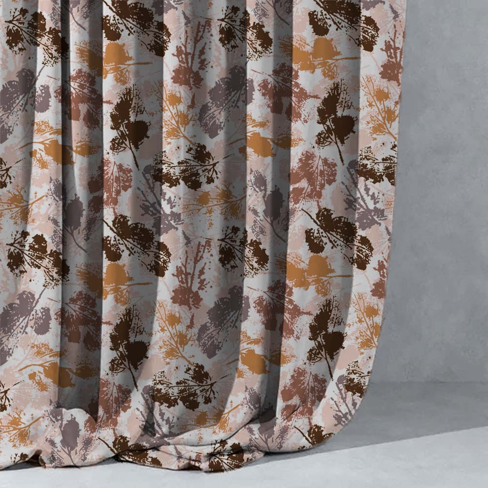 Chromatic Foliage Floral Burnt Brown Heavy Satin Blackout curtains Set Of 2 - (DS271C)