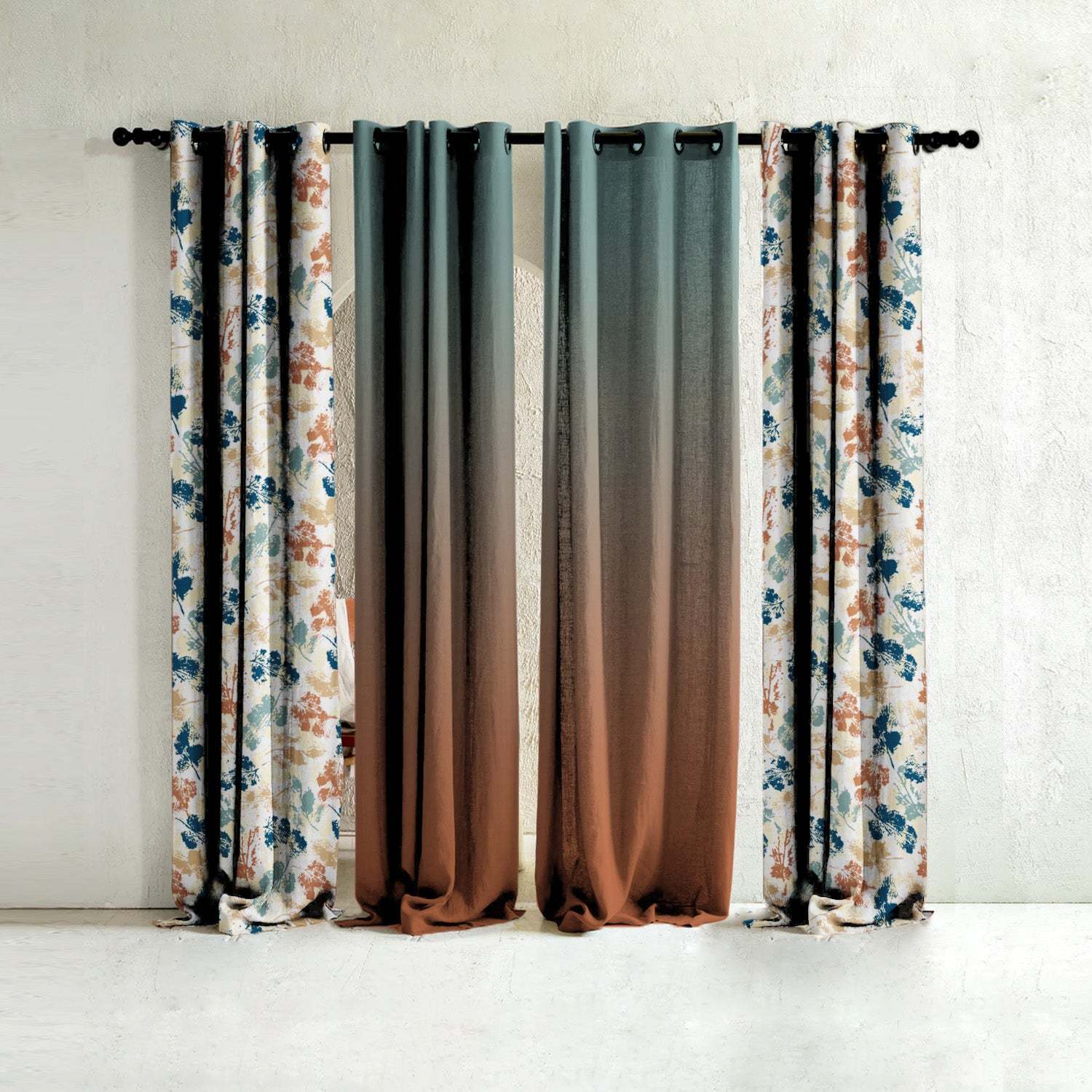 Chromatic Meadows Floral & Ombre Print Combination Room Darkening Curt