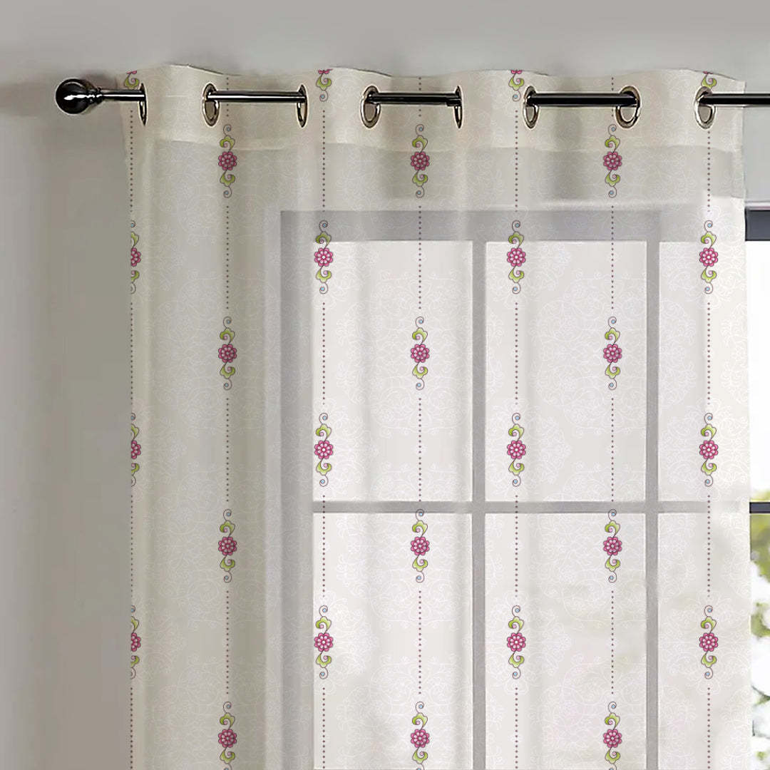 Elegant Ethenic Print Sheer Semi Transparent Curtain - Set of 2 -DS274A