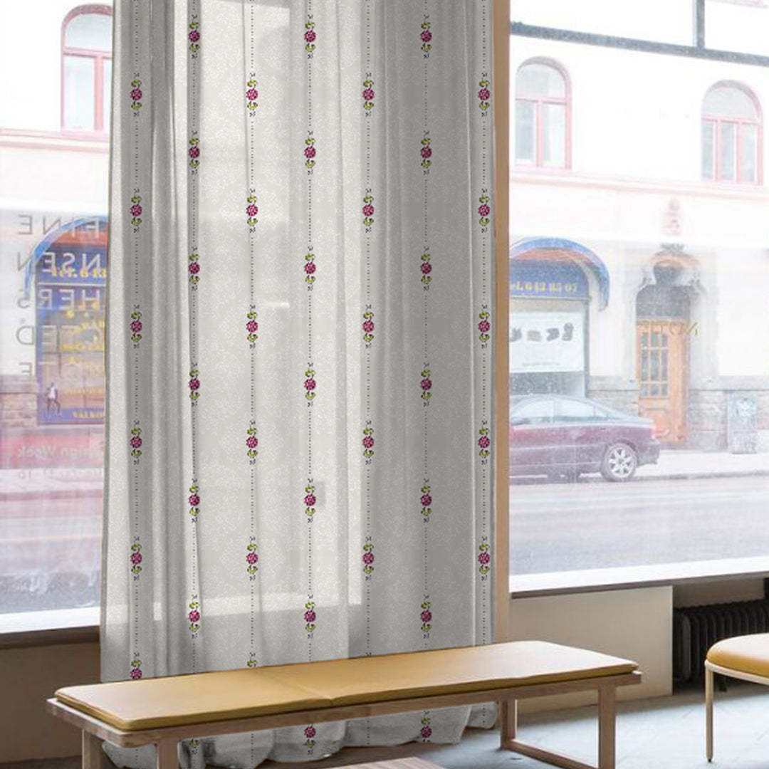 Elegant Ethenic Print Sheer Semi Transparent Curtain - Set of 2 -DS274A