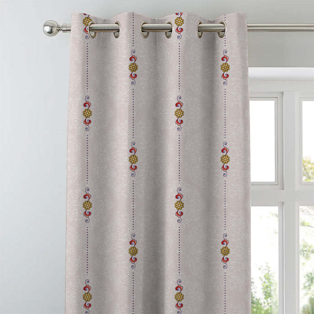 Ethnic Essence Floral Soft Pink Heavy Satin Blackout curtains Set Of 2 - (DS274C)