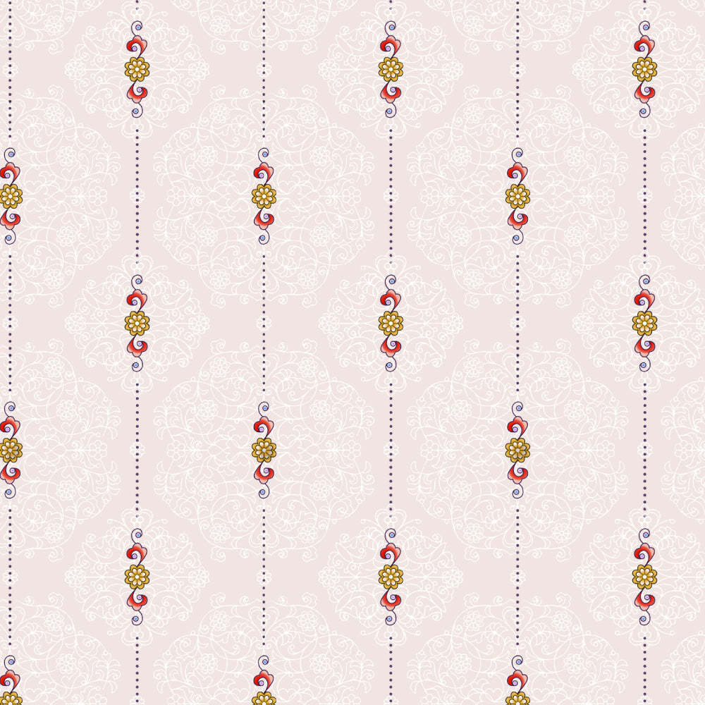 Ethnic Essence Floral Soft Pink Heavy Satin Blackout curtains Set Of 2 - (DS274C)