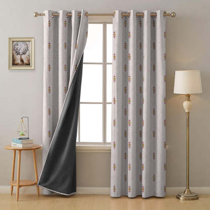 Ethnic Essence Floral Soft Pink Heavy Satin Blackout curtains Set Of 2 - (DS274C)