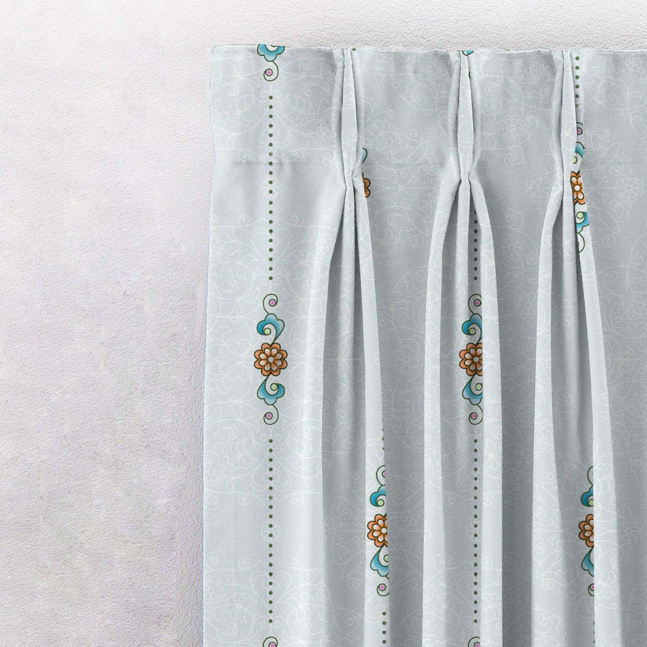 Ethnic Essence Floral Sky Blue Heavy Satin Blackout curtains Set Of 2 - (DS274D)