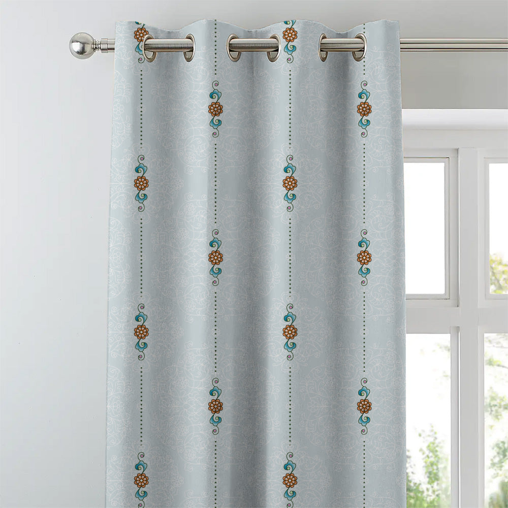 Ethnic Essence Floral Sky Blue Heavy Satin Blackout curtains Set Of 2 - (DS274D)