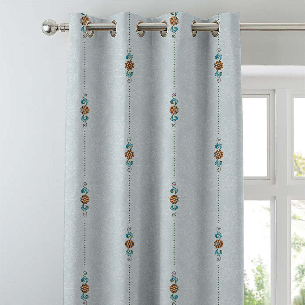 Ethnic Essence Floral Sky Blue Heavy Satin Blackout curtains Set Of 2 - (DS274D)