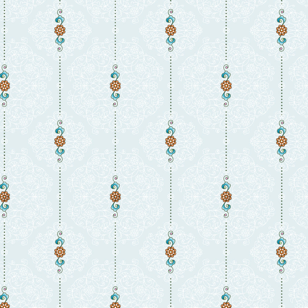 Ethnic Essence Floral Sky Blue Heavy Satin Blackout curtains Set Of 2 - (DS274D)