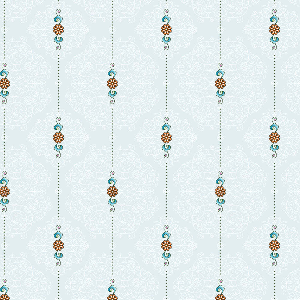 Ethnic Essence Floral Sky Blue Heavy Satin Blackout curtains Set Of 2 - (DS274D)