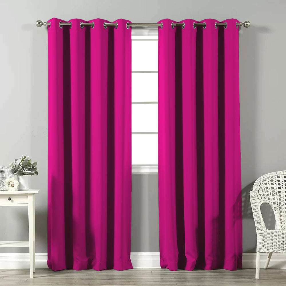 Jacquard Room Darkening Curtains in Deep Pink Set Of 2 - (P276)
