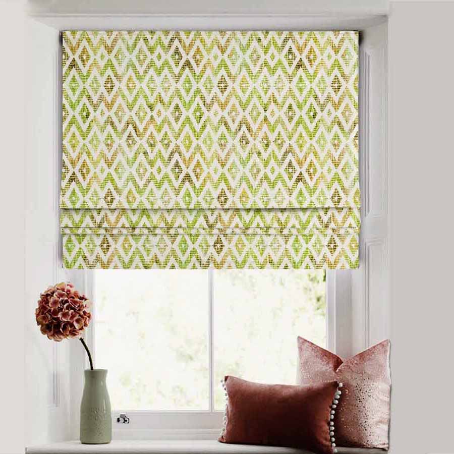 Chromatic Ikat Geometric Grass Green Satin Roman Blind (DS276A)