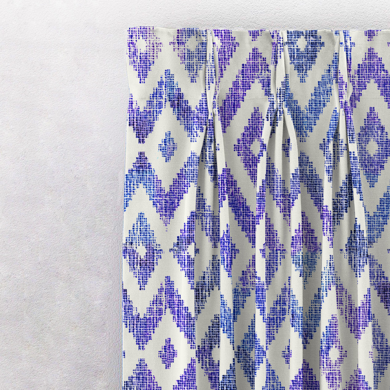 Chromatic Ikat Geometric Classic Blue Heavy Satin Blackout curtains Set Of 2 - (DS276B)