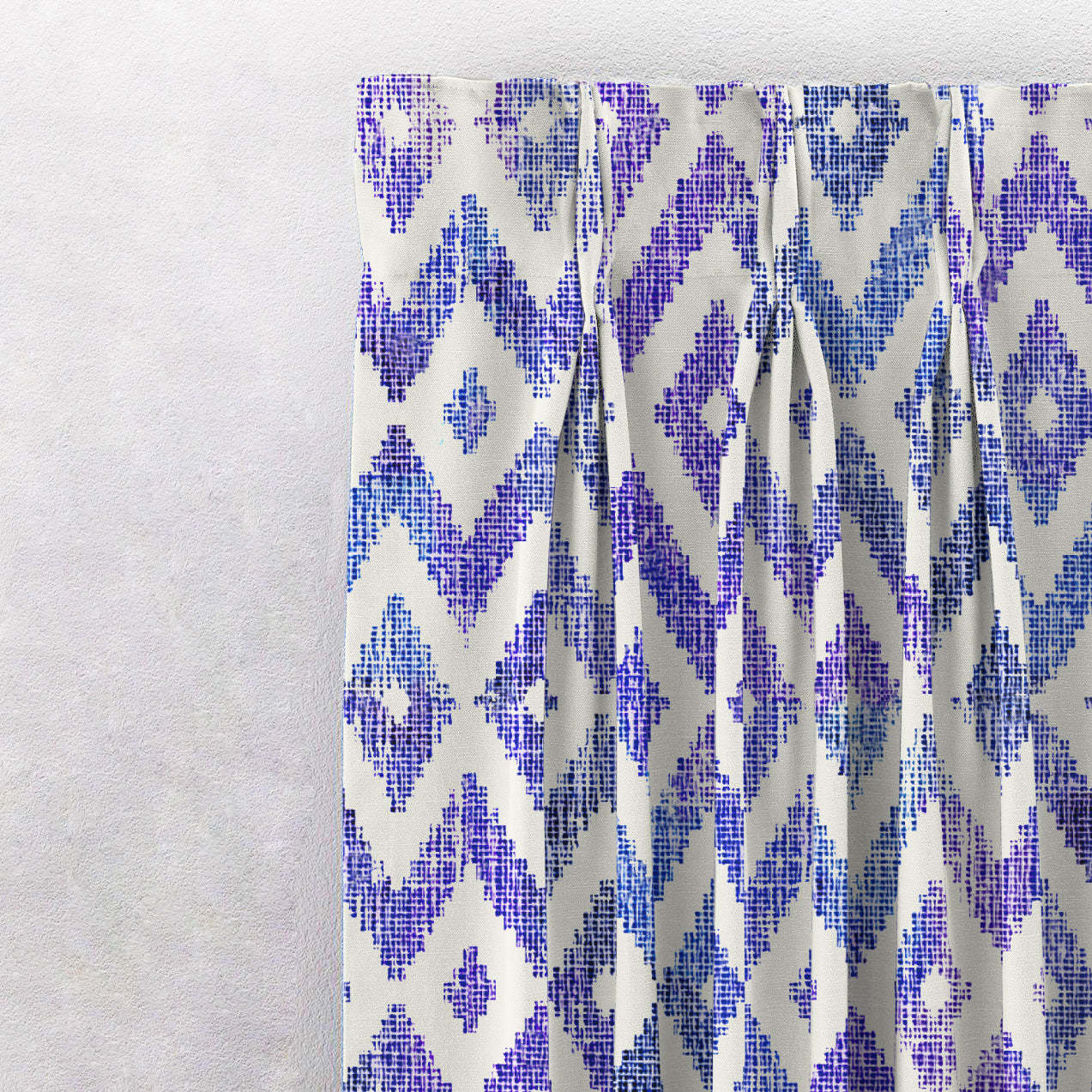 Chromatic Ikat Geometric Classic Blue Heavy Satin Blackout curtains Set Of 2 - (DS276B)