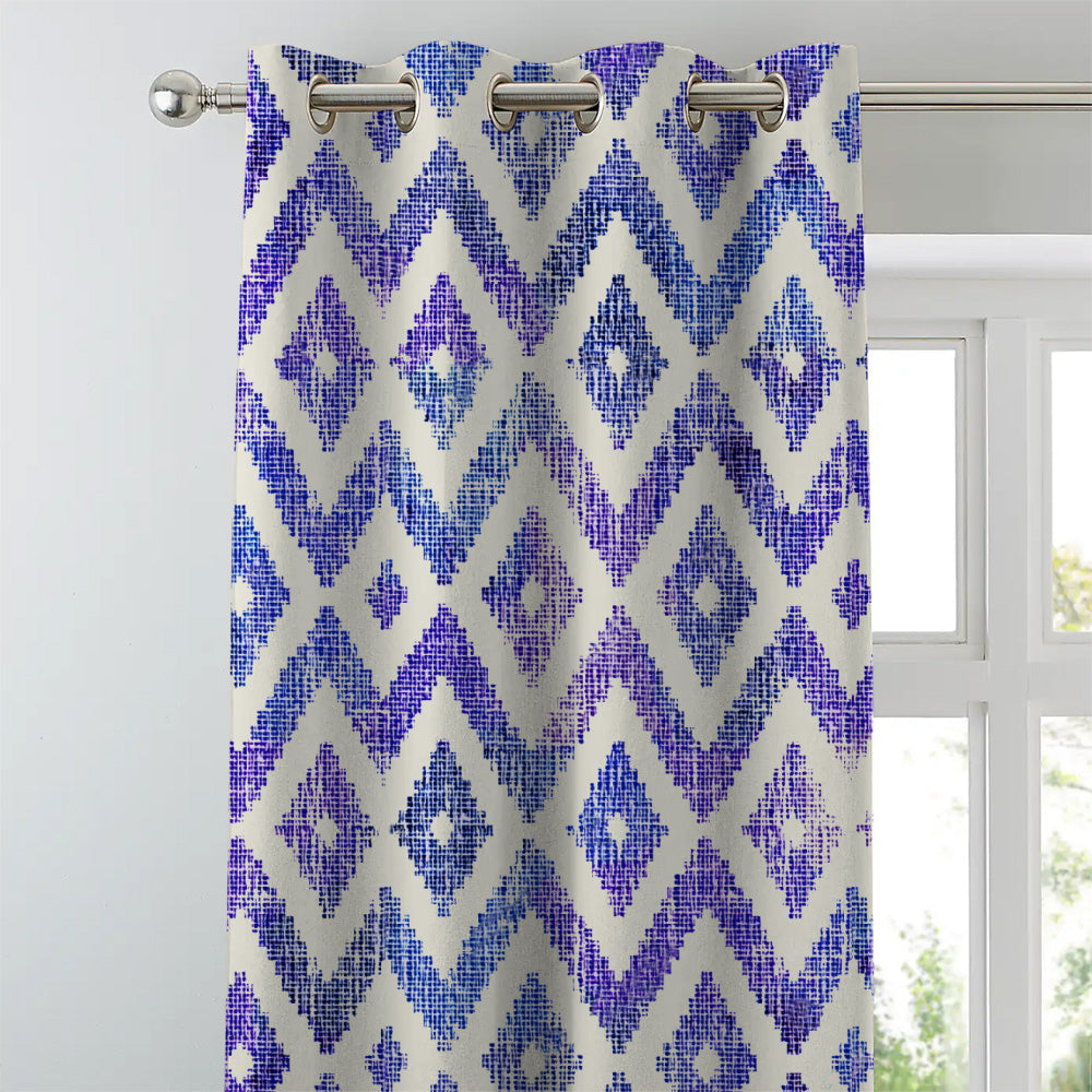 Chromatic Ikat Geometric Classic Blue Heavy Satin Blackout curtains Set Of 2 - (DS276B)