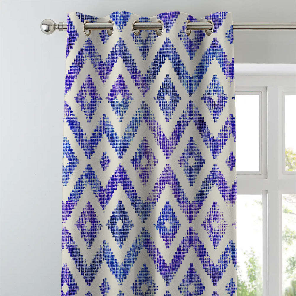 Chromatic Ikat Geometric Classic Blue Heavy Satin Blackout curtains Set Of 2 - (DS276B)