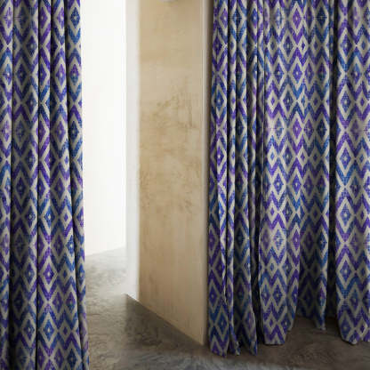 Chromatic Ikat Geometric Classic Blue Heavy Satin Blackout curtains Set Of 2 - (DS276B)