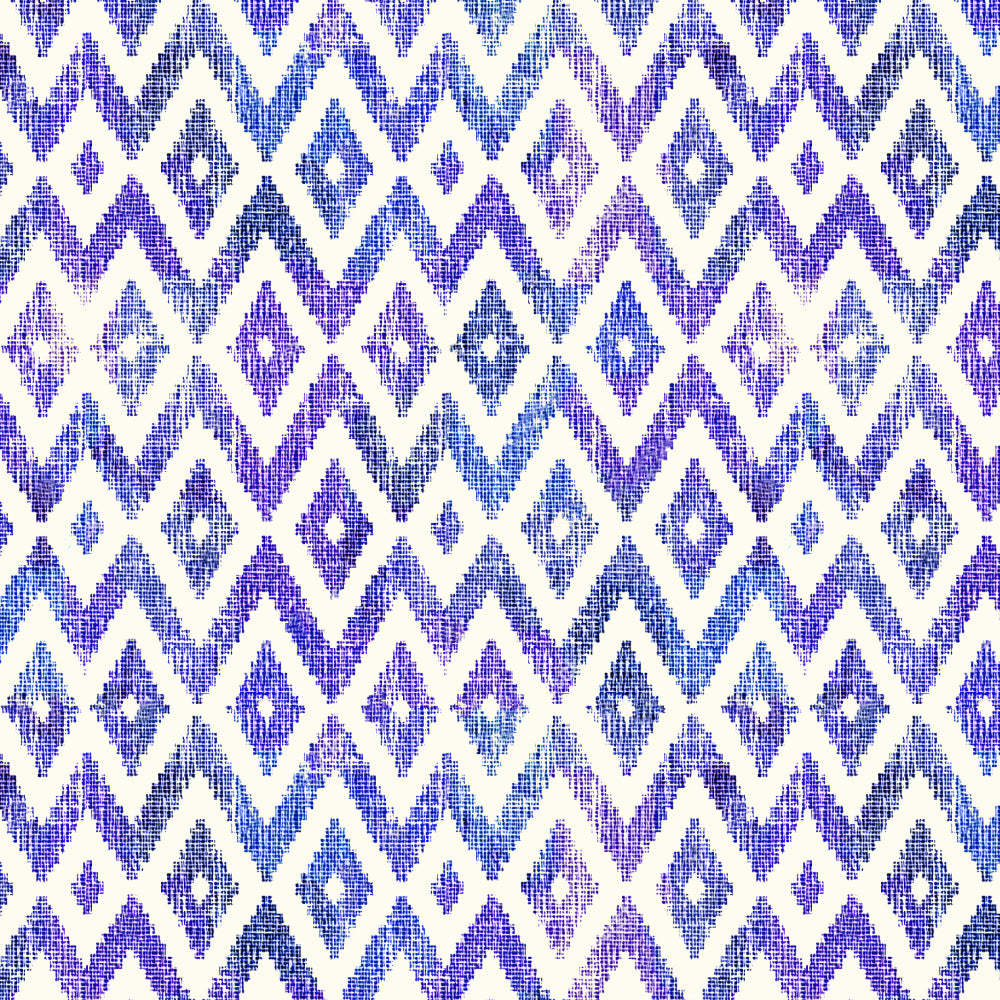 Chromatic Ikat Geometric Classic Blue Heavy Satin Blackout curtains Set Of 2 - (DS276B)
