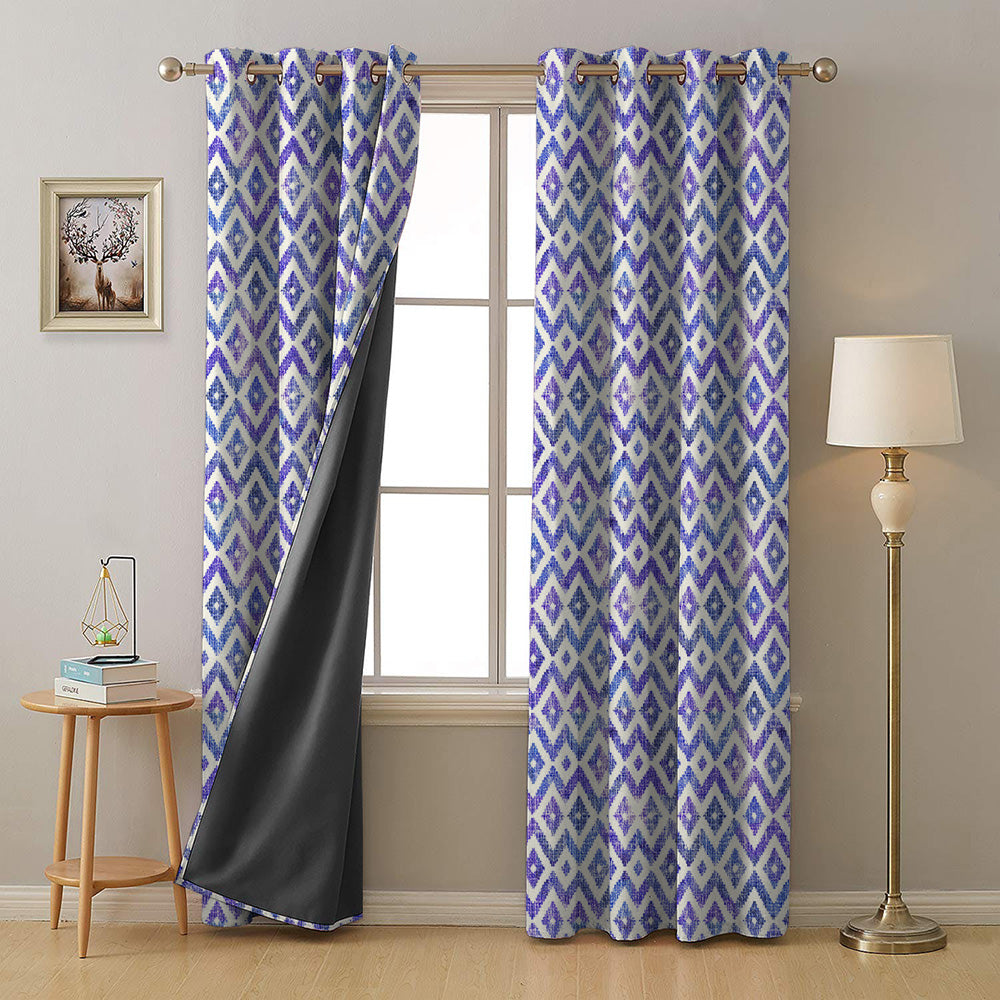 Chromatic Ikat Geometric Classic Blue Heavy Satin Blackout curtains Set Of 2 - (DS276B)