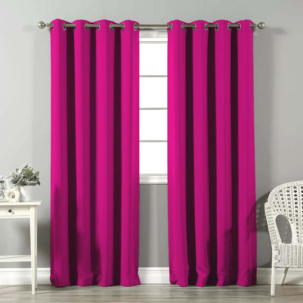 Jacquard Room Darkening Curtains in Deep Pink Set Of 2 - (P276)