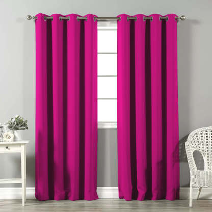 Jacquard Room Darkening Curtains in Deep Pink Set Of 2 - (P276)